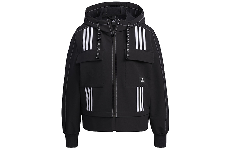 Order (Women) adidas STR JKT DIY Black Outdoor Multi-Pocket Casual Hooded Jacket GP0628