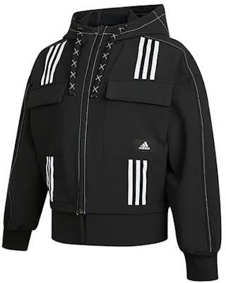 (Women) adidas STR JKT DIY Black Outdoor Multi-Pocket Casual Hooded Jacket GP0628 Shop (Women) adidas STR JKT DIY Black Outdoor Multi-Pocket Casual Hooded Jacket GP0628