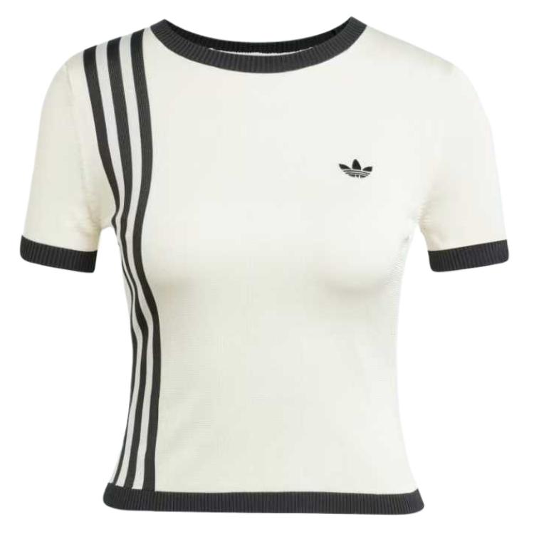 (Women) adidas Striped Crewneck Short Sleeve Tee Off-White JJ0961