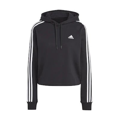 (Women) adidas Striped Cropped Hoodie - Black IC8767