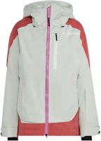 (Women) adidas Terrex Waterproof Striped Logo Hooded Ski Jacket Green HI5484 (Women) adidas Terrex Waterproof Striped Logo Hooded Ski Jacket Green HI5484