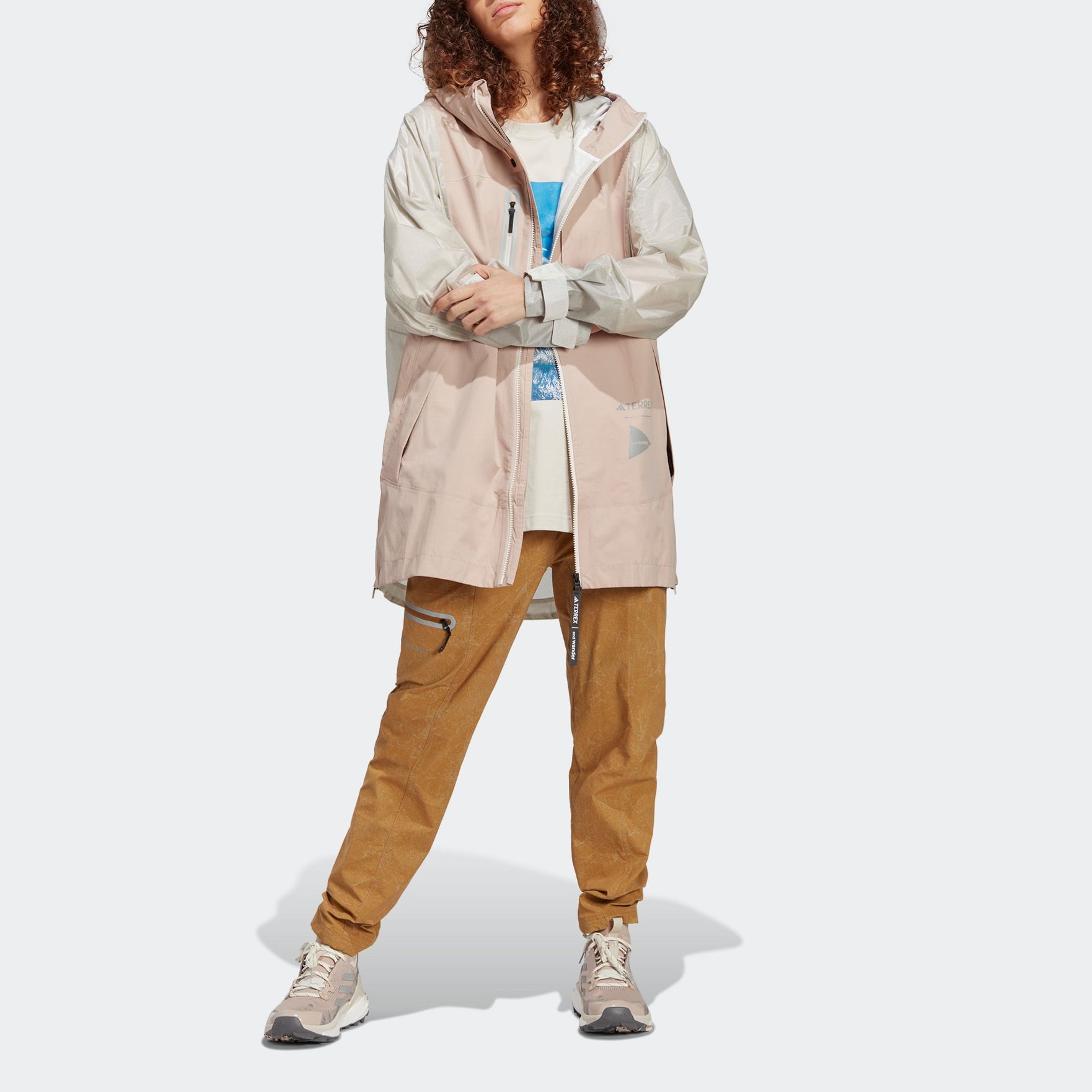 Lookbook (Women) adidas TERREX x and wander Waterproof Outdoor Jacket Grey Pink SS23 HR7144