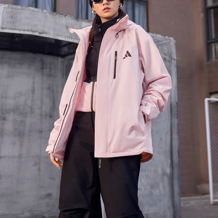 (Women) adidas Three-in-One Water-Resistant Fleece Jacket Women’s Sand Brown Pink Hooded JM9143 圖 4
