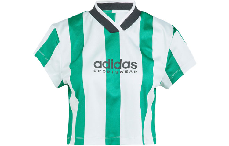 (Women) adidas Tiro Colorblock Crop Tee Forest Green Sports Top with Logo Print. IM4997