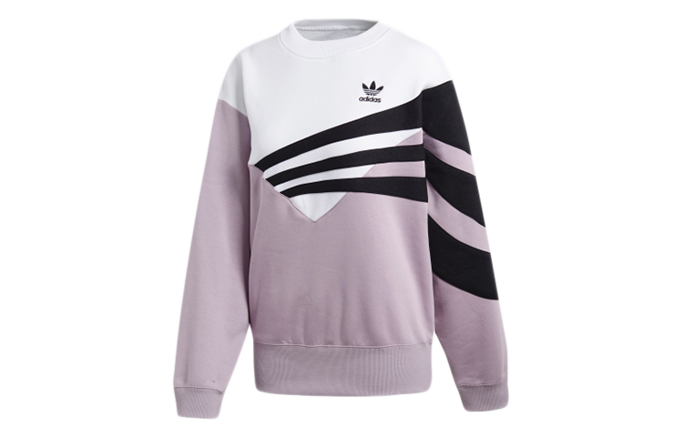 (Women) adidas Trefoil Colorblock Sweatshirt Women’s Light Pink Purple Gray DU8478