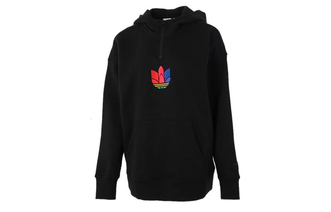 (Women) adidas Trefoil Half-Zip Pullover Hoodie Black GD2246