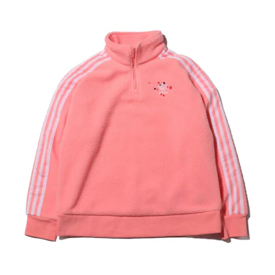 (Women) adidas Trefoil Pink Half-Zip Fleece Pullover Jacket with Stripes GK7169