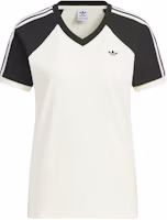(Women) adidas V-Neck Colorblock Raglan T-Shirt Cream/Black KF0316 (Women) adidas V-Neck Colorblock Raglan T-Shirt Cream/Black KF0316