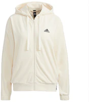 (Women) adidas Velour Hoodie Jacket Small Logo Drawstring Off-White HG1836 (Women) adidas Velour Hoodie Jacket Small Logo Drawstring Off-White HG1836