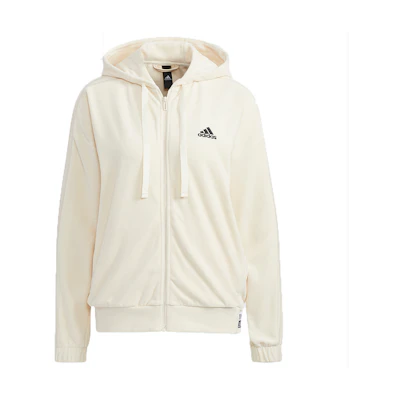 (Women) adidas Velour Hoodie Jacket Small Logo Drawstring Off-White HG1836