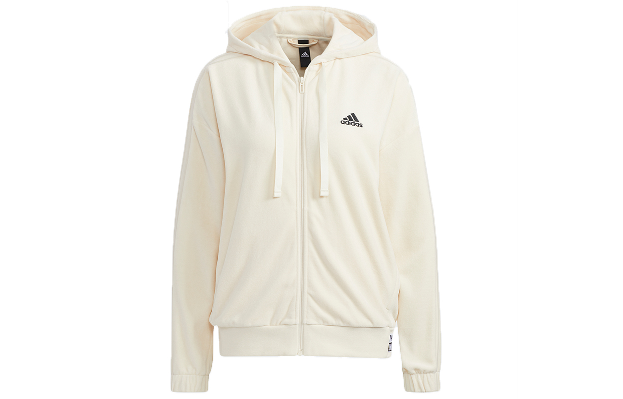 Order (Women) adidas Velour Hoodie Jacket Small Logo Drawstring Off-White HG1836