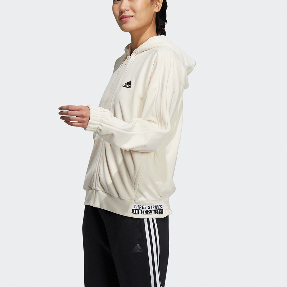 Lookbook (Women) adidas Velour Hoodie Jacket Small Logo Drawstring Off-White HG1836