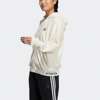 (Women) adidas Velour Hoodie Jacket Small Logo Drawstring Off-White HG1836 Lookbook (Women) adidas Velour Hoodie Jacket Small Logo Drawstring Off-White HG1836