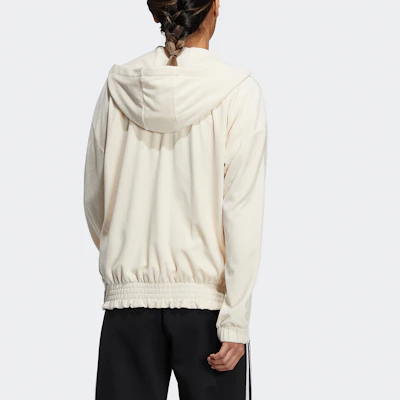 (Women) adidas Velour Hoodie Jacket Small Logo Drawstring Off-White HG1836 Shop (Women) adidas Velour Hoodie Jacket Small Logo Drawstring Off-White HG1836