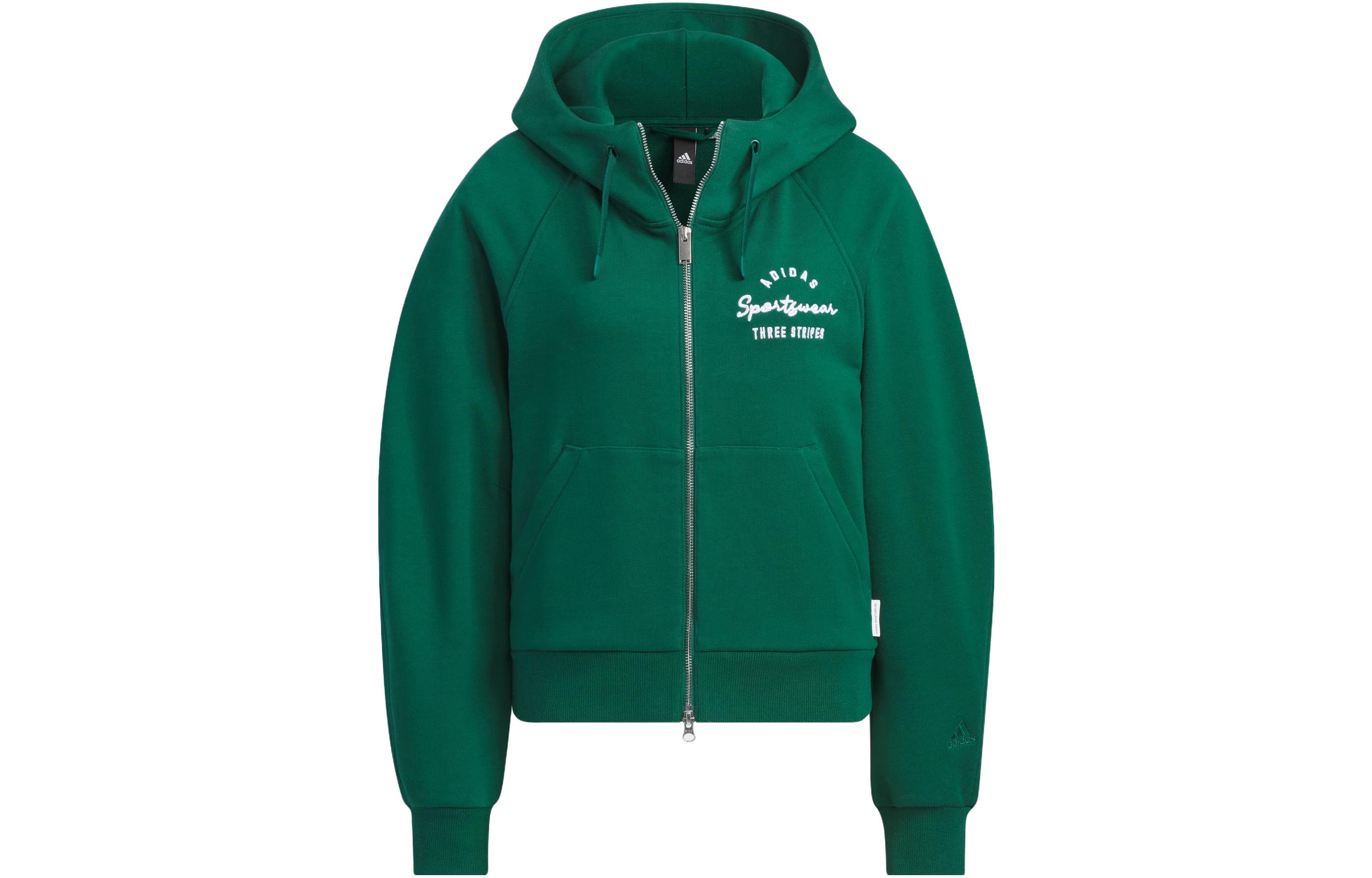 (Women) adidas Verbiage Full-Zip Hoodie Forest Green Embroidered Jacket IZ4569