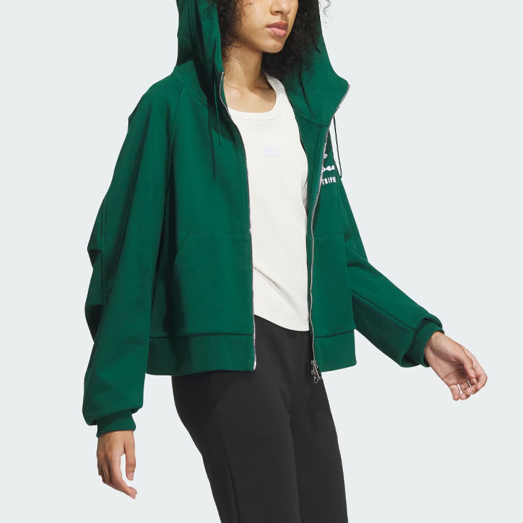 (Women) adidas Verbiage Full-Zip Hoodie Forest Green Embroidered Jacket IZ4569 圖 5
