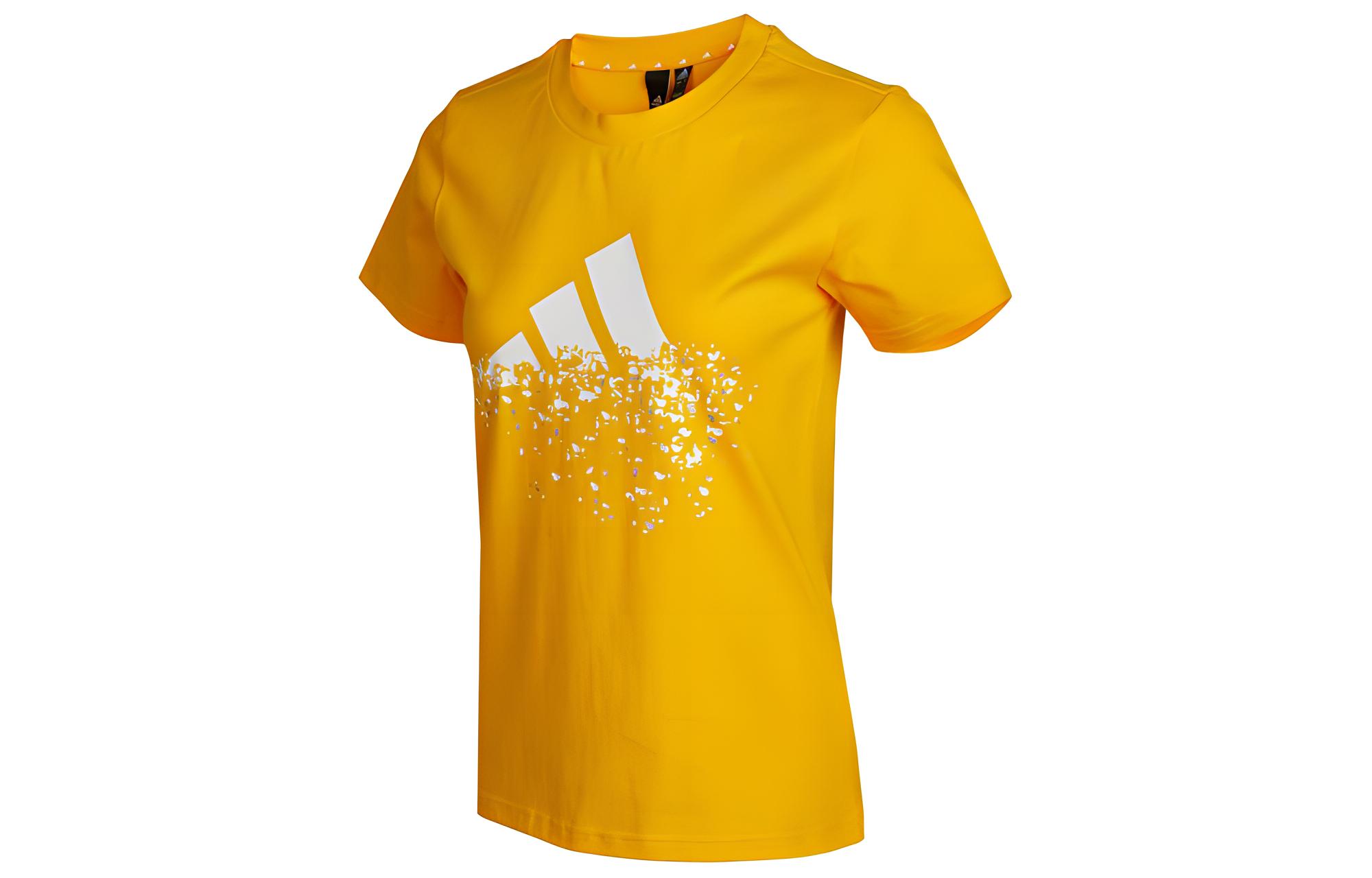 (Women) adidas Vintage Logo Print Breathable Dopamine T-Shirt Yellow HB6600