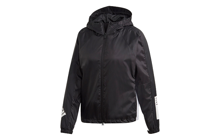 (Women) adidas W N D Letter Logo Print Black Hooded Sports Jacket FL1850