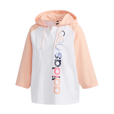 (Women) adidas White 3/4 Sleeve Hooded Athletic Jacket FK9936