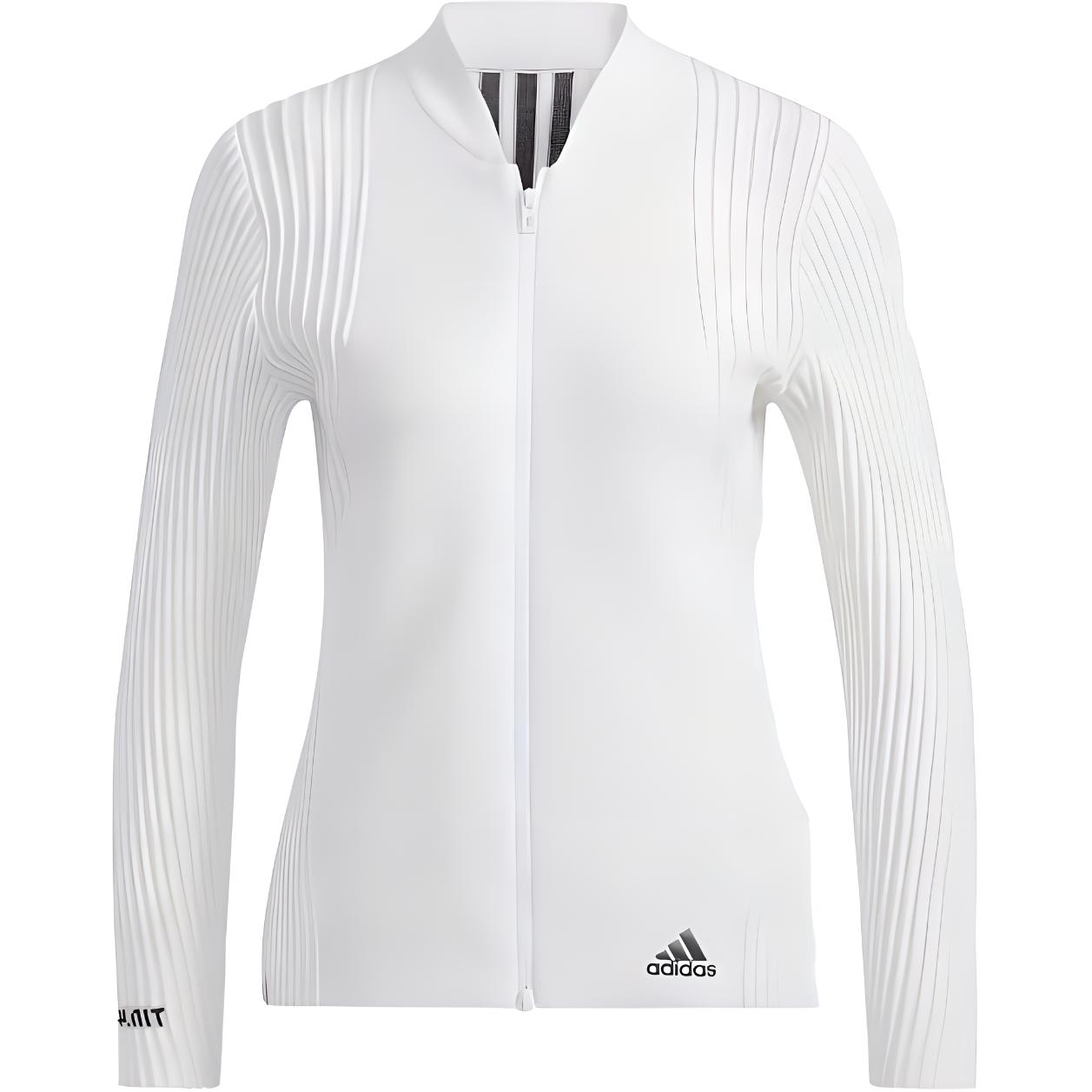 (Women) adidas White Solid Color Baseball Collar Zip-Up Jacket HB3580