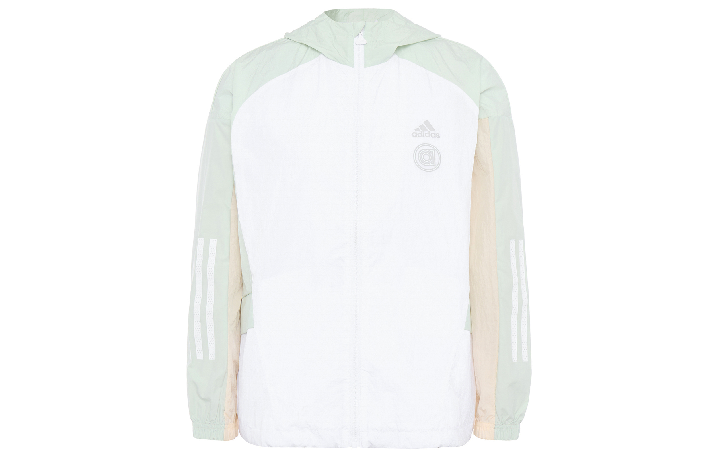 (Women) adidas White Striped Logo Graphic Print Zip-Up Hoodie Jacket HM5279