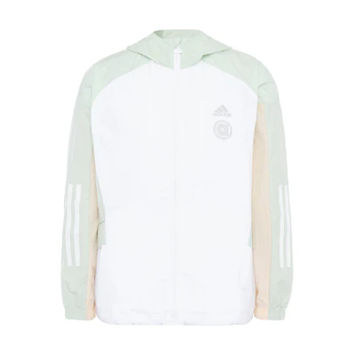 (Women) adidas White Striped Logo Graphic Print Zip-Up Hoodie Jacket HM5279