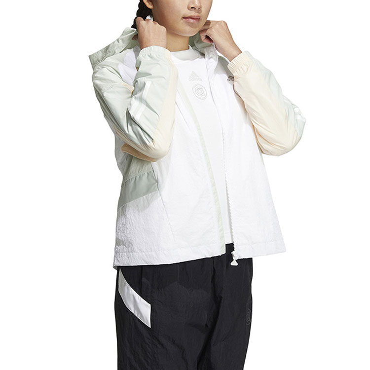 Purchase (W) 阿迪达斯白色条纹标志印花拉链连帽夹克 HM5279