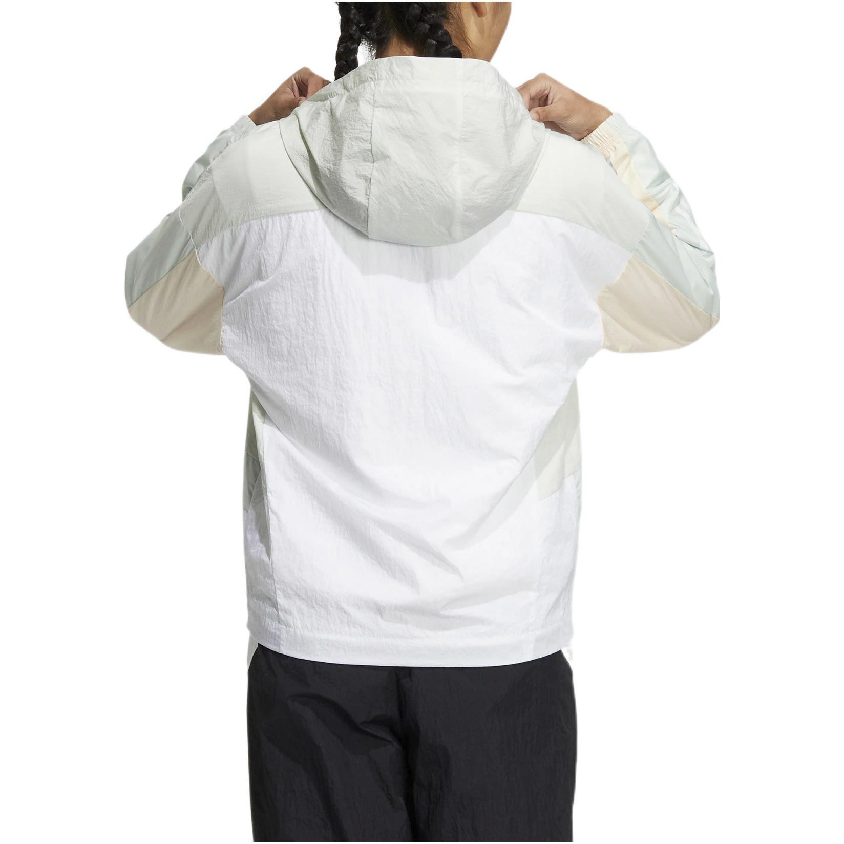 Details for (W) 阿迪达斯白色条纹标志印花拉链连帽夹克 HM5279