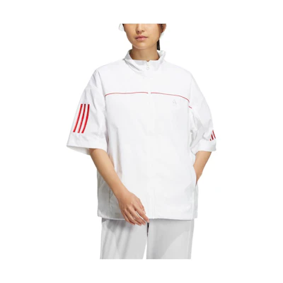 (Women) adidas White Striped Short-Sleeve Running Jacket HS4377