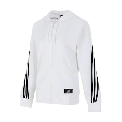 (Women) adidas White Three-Stripe Breathable Running Hooded Jacket H57293