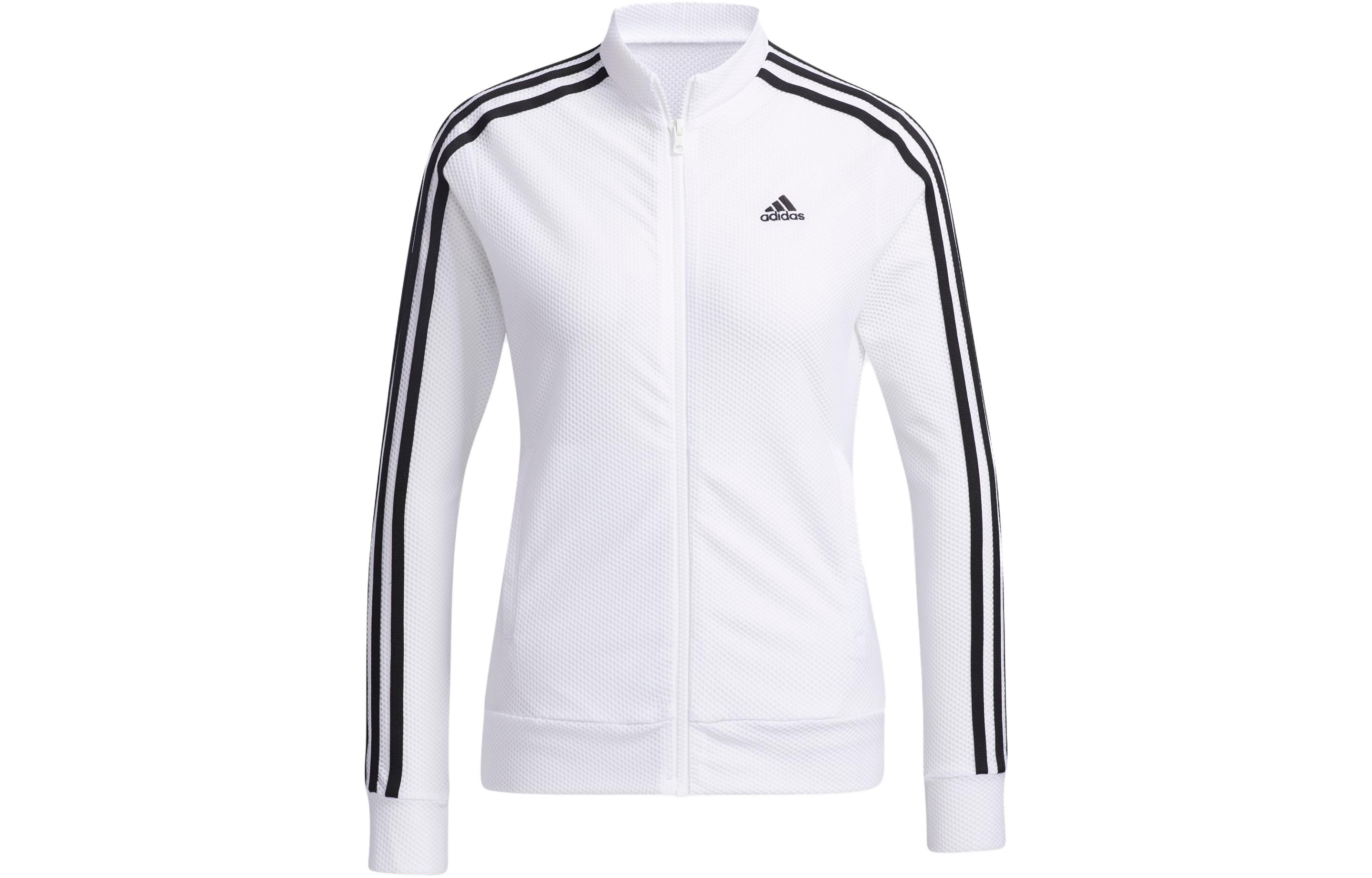 (Women) adidas White Zip-Up Track Jacket with Contrast Sleeves and Logo Print GM3751