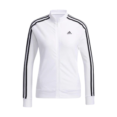 (Women) adidas White Zip-Up Track Jacket with Contrast Sleeves and Logo Print GM3751