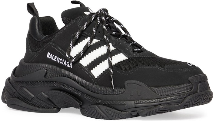 adidas originals x Balenciaga 巴黎世家 Triple S 網布 系帶 低幫 老爹鞋 女款 黑色 Lookbook adidas originals x Balenciaga 巴黎世家 Triple S 網布 系帶 低幫 老爹鞋 女款 黑色