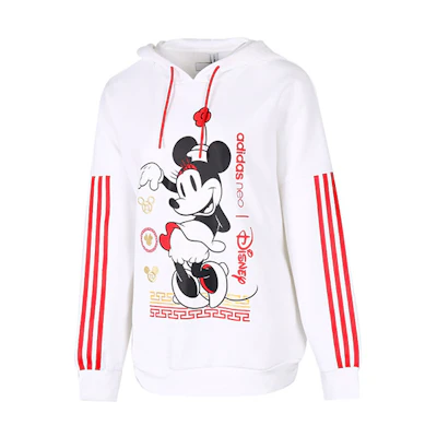 (Women) adidas Disney CNY Minnie Mouse Striped Hoodie White - GE7780