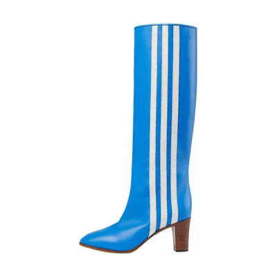 (W) adidas Gucci 73mm Knee-High Boots Bright Blue Leather