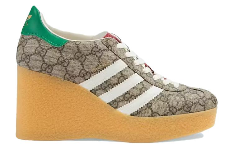 Lookbook adidas Originals x GUCCI Gazelle 帆布 三葉草標籤坡跟 低幫 運動休閒鞋 9cm 女款 烏木色