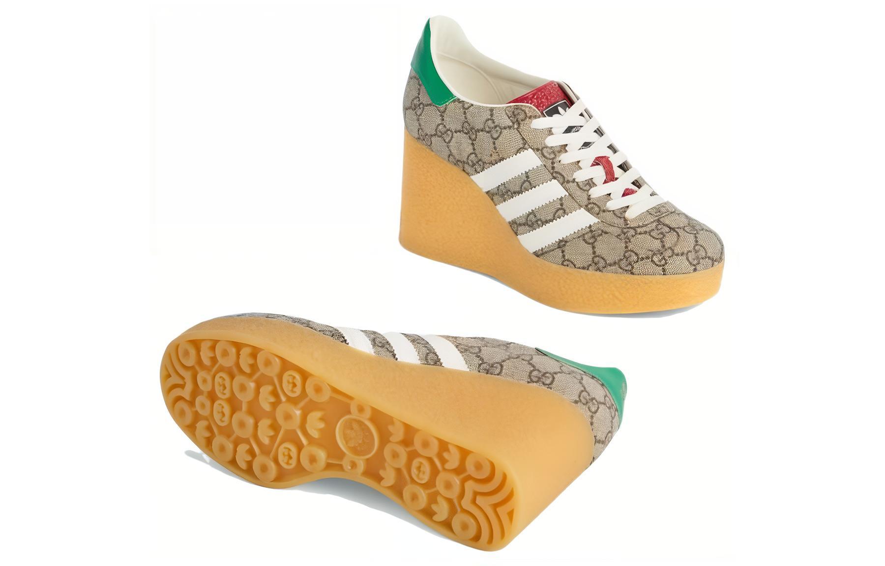 Details for adidas Originals x GUCCI Gazelle 帆布 三葉草標籤坡跟 低幫 運動休閒鞋 9cm 女款 烏木色
