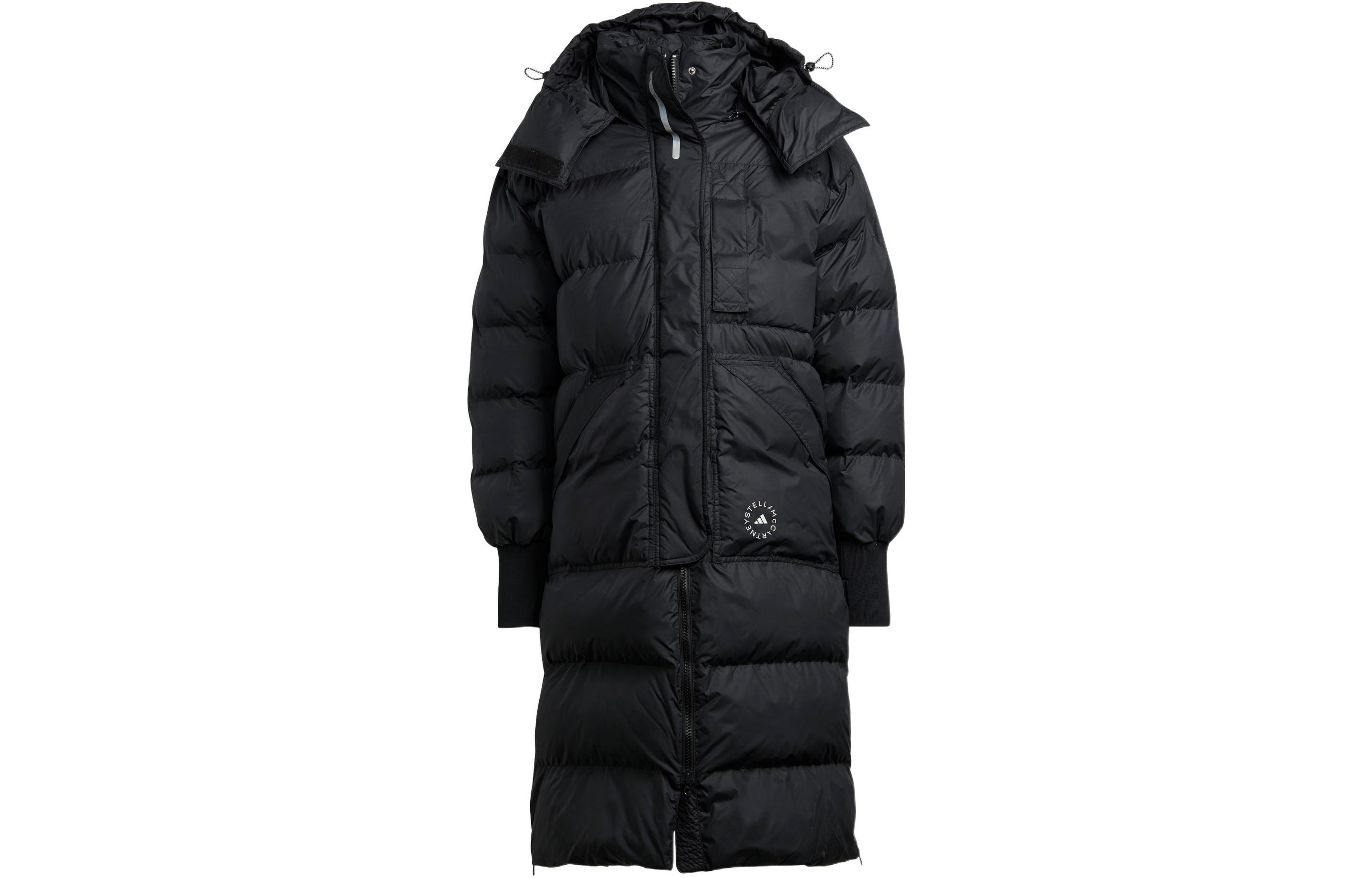 (Women) adidas x Stella McCartney  Black Long Puffer Coat with Logo Pocket Print HI6082