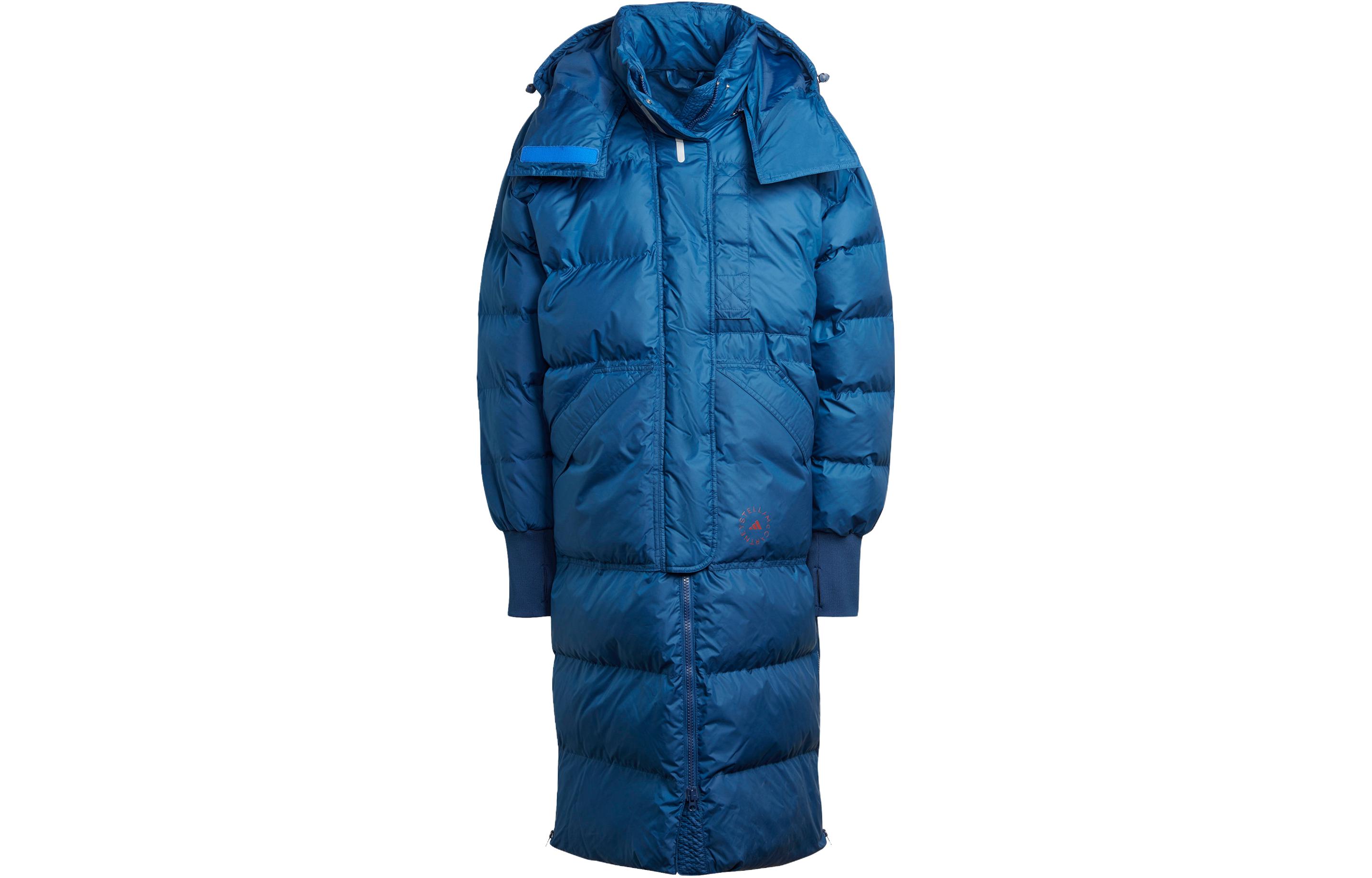 (Women) adidas Stella McCartney  Long Puffer Coat Blue with Logo Pocket Print. HI6083