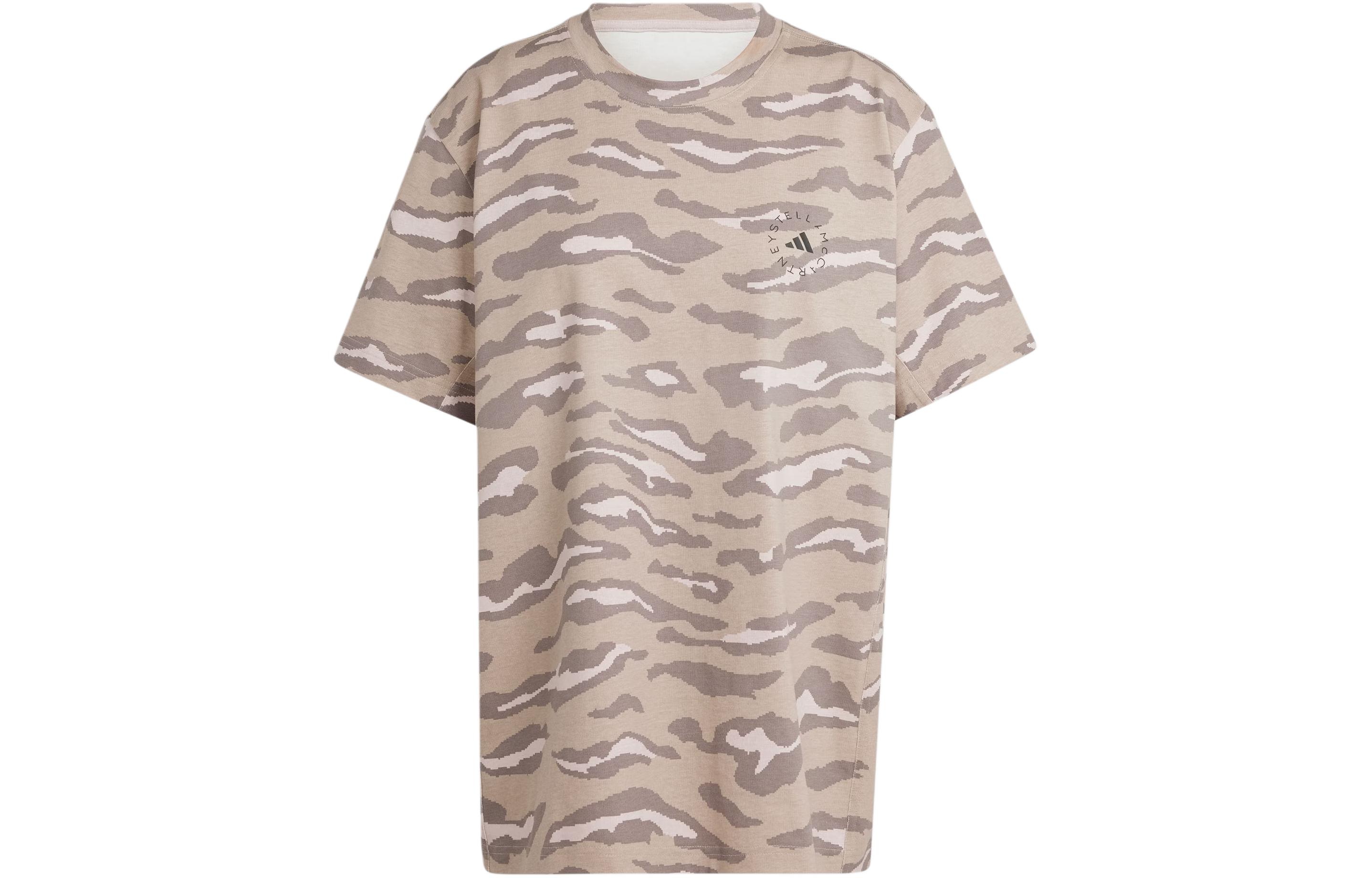 (Women) adidas x Stella McCartney Animal Print Loose Fit T-Shirt in Shadow Khaki. IN3630