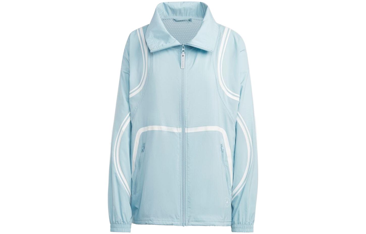 (Women) adidas Stella McCartney Women’s Colorblock Stripe Track Jacket Gray Blue HR6575