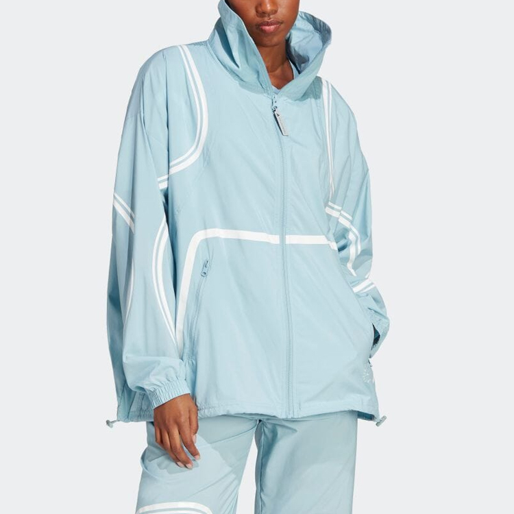 (Women) adidas Stella McCartney Women’s Colorblock Stripe Track Jacket Gray Blue HR6575 圖 4