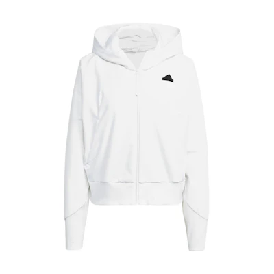 (Women) adidas Z.N.E Woven White Full-Zip Hoodie Jacket with Minimal Logo Design IN9483