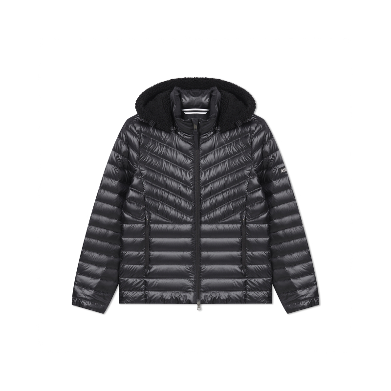 (Women) AIGLE  Black Waterproof Detachable Hood Down Jacket for Outdoor Activities. AQ221