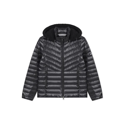 (Women) AIGLE Black Waterproof Detachable Hood Down Jacket for Outdoor Activities. AQ221