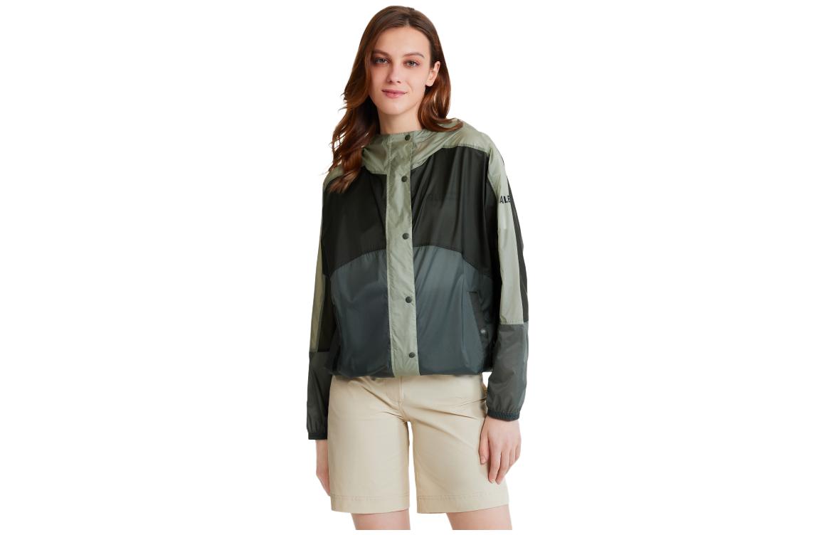 (Women) AIGLE  Colorblock Water-Repellent Outdoor Hooded Jacket in Rosemary Green. AT374 圖 2