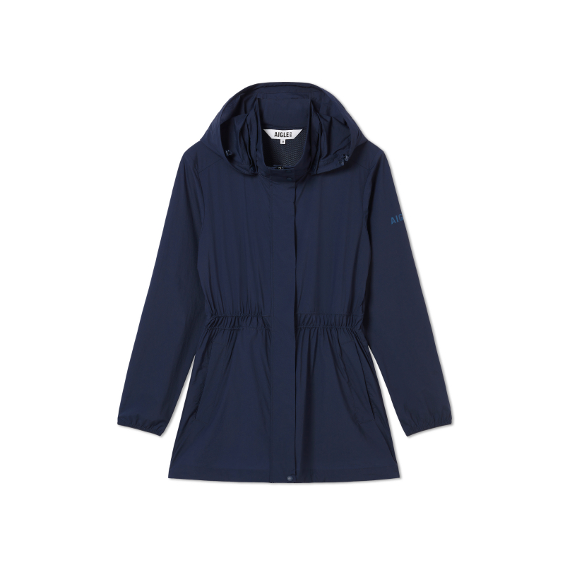 (Women) AIGLE  Lightweight Waterproof Sunscreen Jacket with Adjustable Hood Navy. AW813