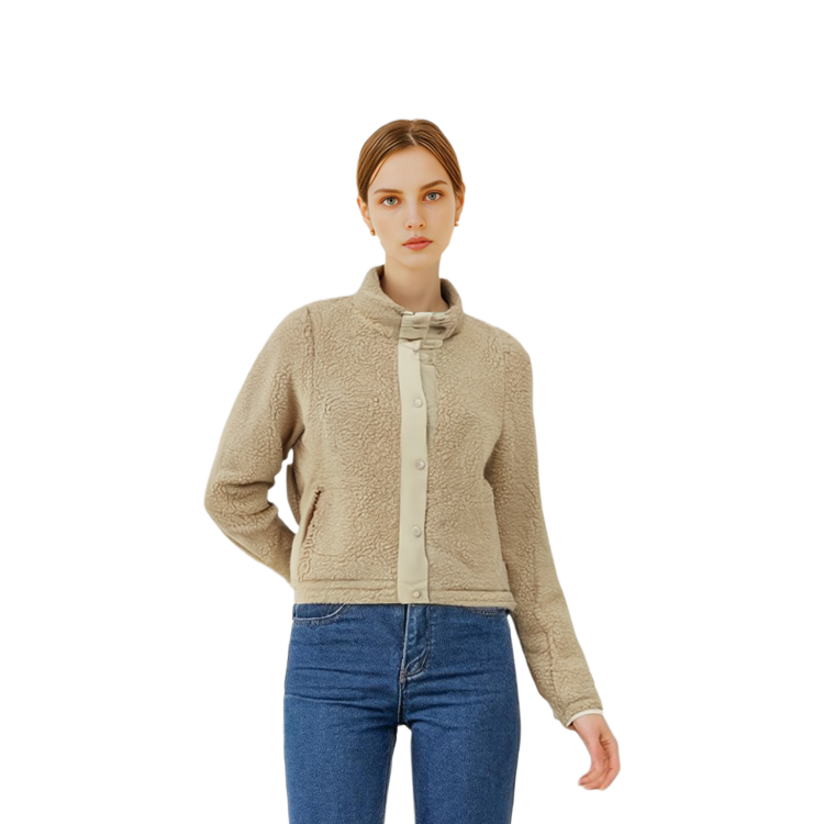 (Women) AIGLE  Solid Color Fleece Collar Buttoned Long Sleeve Jacket AO21 圖 5