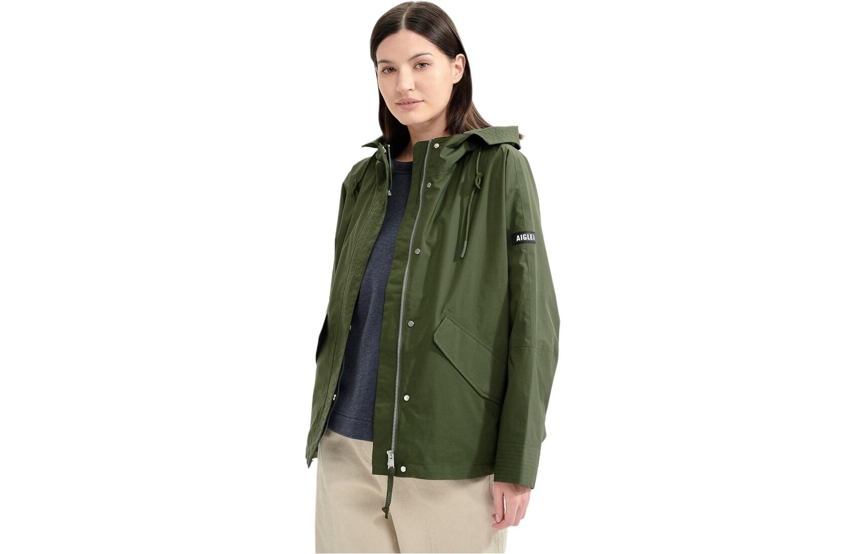 (Women) AIGLE Avocado Green SYMPATEX Outdoor Zipper Hoodie Jacket AN763