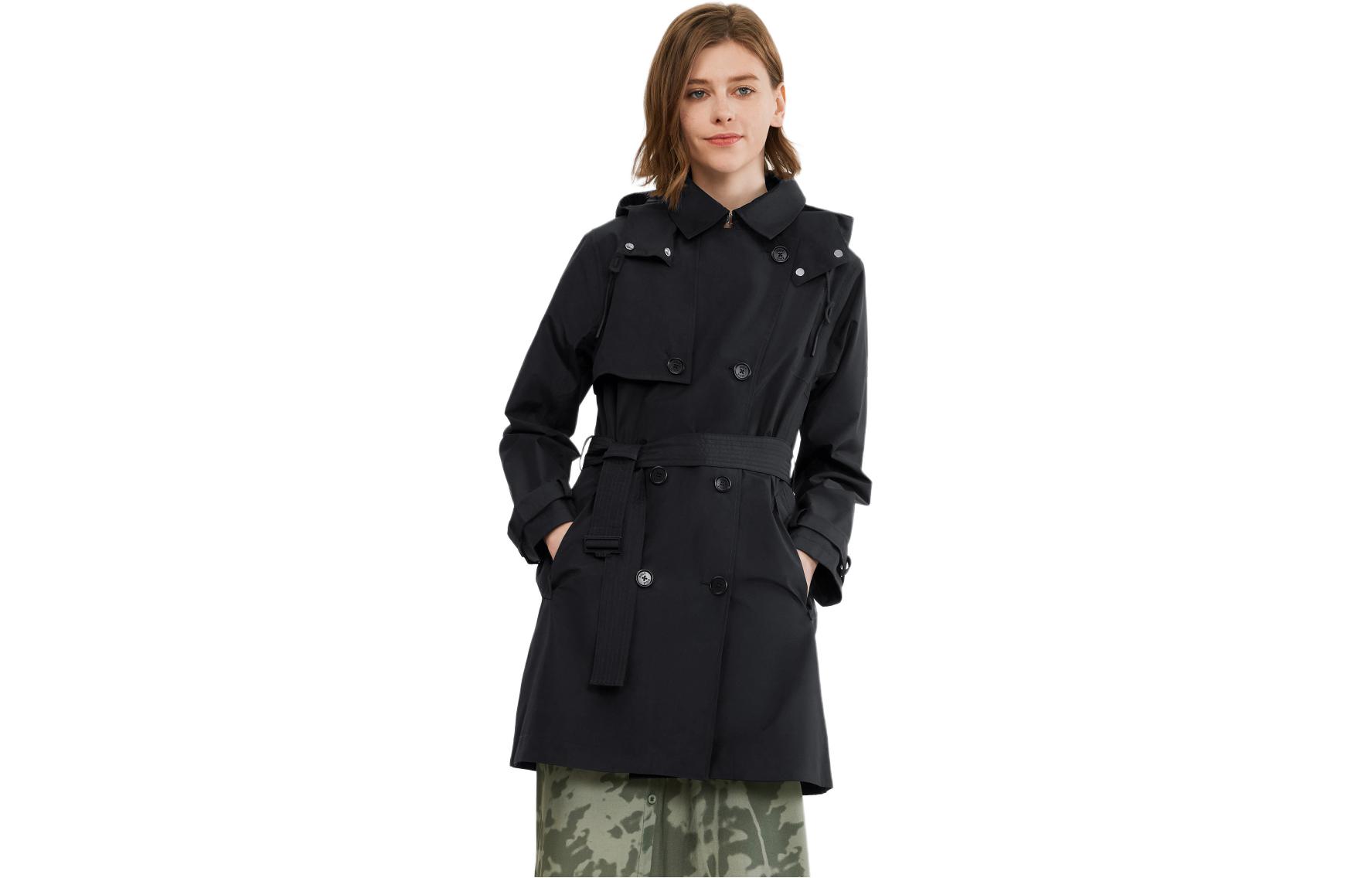 (Women) AIGLE Black Waterproof Windproof Breathable Hooded Jacket BC344